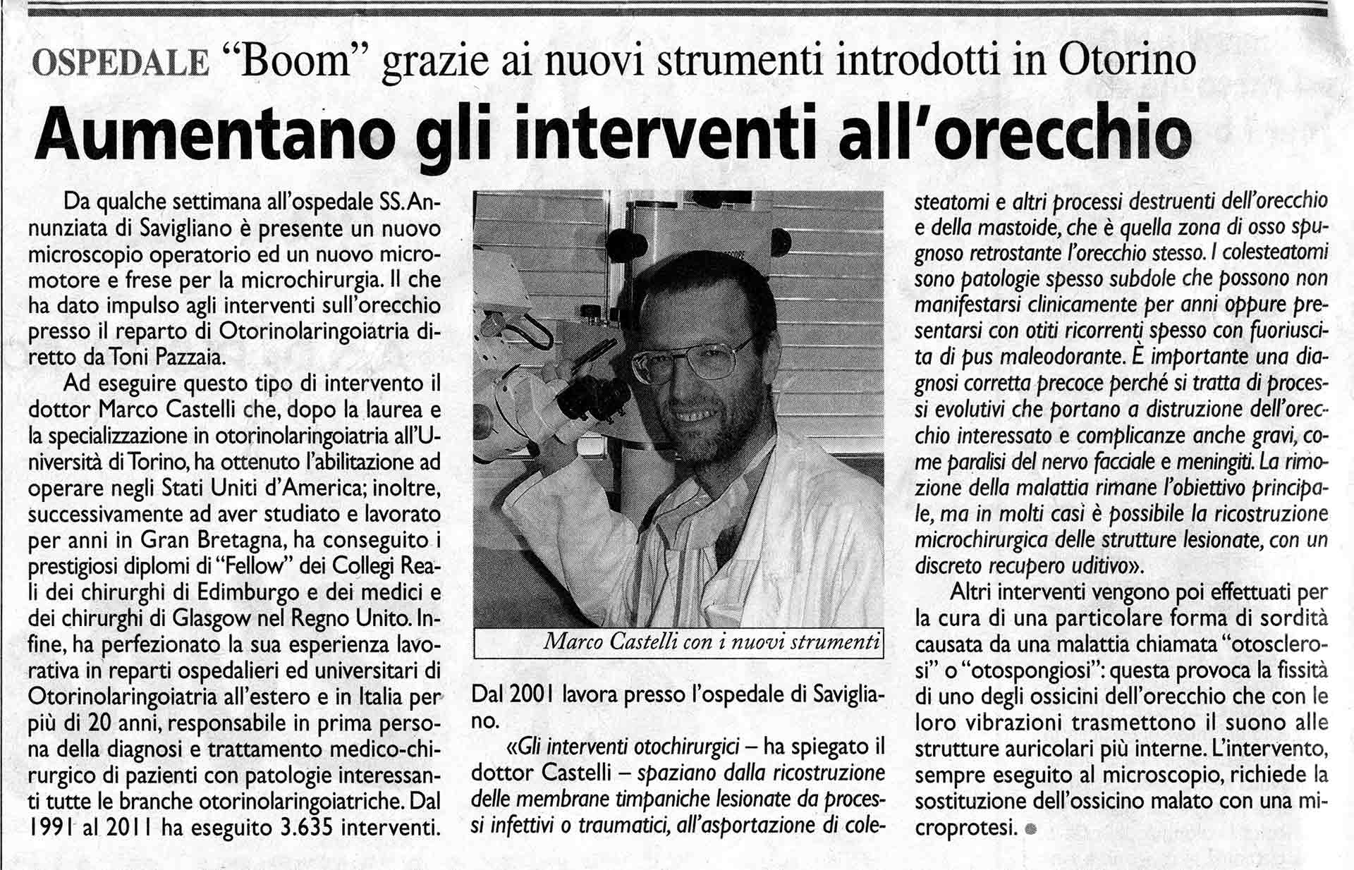 Immagine dell'articolo Aumentano gli interventi all’orecchio